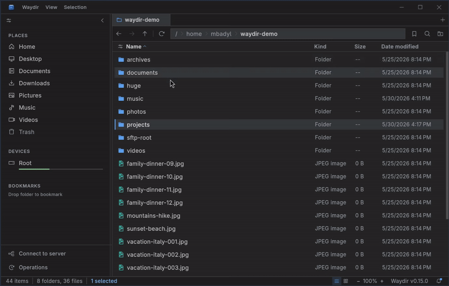 Waydir browsing files inside an archive
