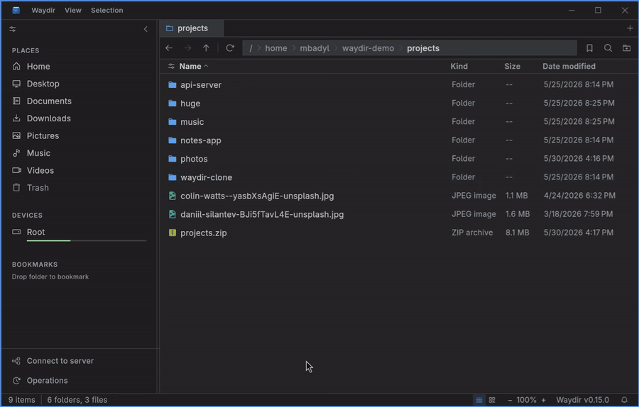 Waydir copying files between two file panes