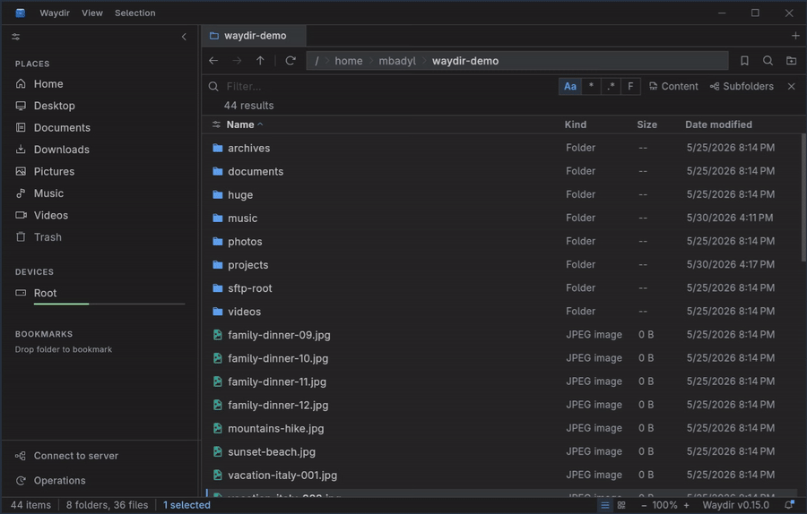 Waydir recursive file search